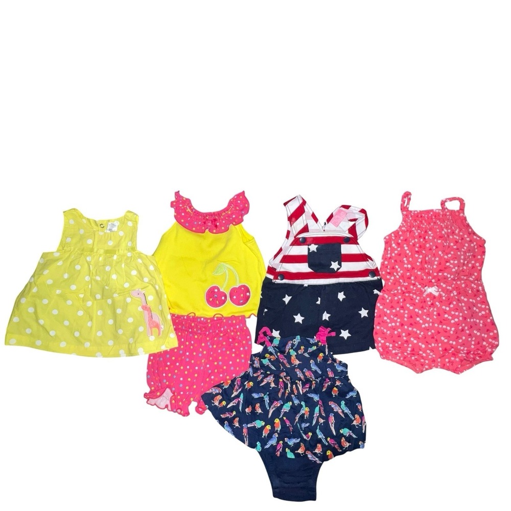 Bundle Of 5 Baby Girls Outfits Sets Dress 0-3M Summer Tropical Patriotic Birds